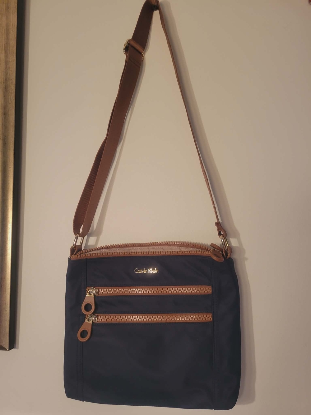 Calvin Klein Navy Crossbody with Brown Trim